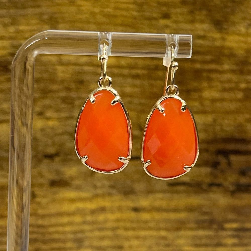 Orange Opaque-colored Drop Earrings with Goldtone